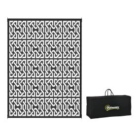 Reversible Outdoor Rug Carpet RV Camping Rugs with Carry Bag, 9' x 12', Black & White Chain