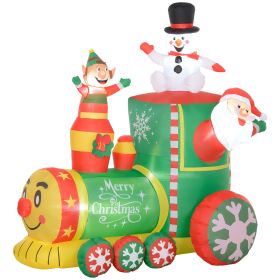 6FT Inflatable Train with Santa Claus, Snowman, Blow-Up Outdoor Display w/ White LED Lights for Party