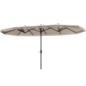 15ft Rectangle Patio Umbrella Extra Large Outdoor Umbrella With Fringe And Crank Handle, Cream White