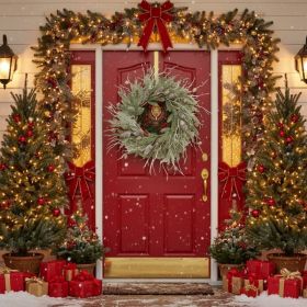 24in Christmas Pine Wreath With Pinecones & Greenery Artificial Plants Garland Holiday Door Decor Pre-Lit Or Natural Style For Festive Home Decoration