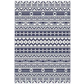 Reversible Outdoor Rug, Waterproof Plastic Straw with Carry Bag, 6' x 9', Blue & White Geometric