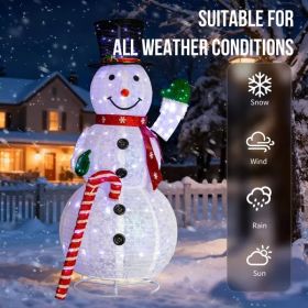 5.7FT Lighted Snowman Holding Candy Cane Christmas Yard Decorations, Pre-lit Pull Up Snowman With 210 White LEDs, For Xmas Outdoor Holiday Indoor Deco