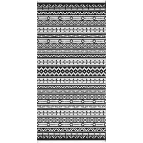 Reversible Outdoor Rug, Waterproof Plastic Straw With Carry Bag, 9 X 18, Black  White Geometric Wall