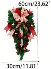 Christmas Candy Cane Wreath Xmas Teardrop Wreath Green Leaves Wreath Wall Hanging Door Garland Front Door Holiday Decoration