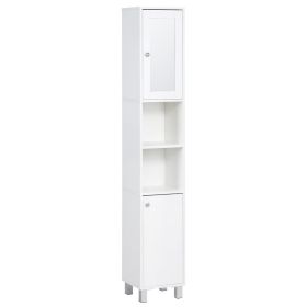 Tall Bathroom Storage Cabinet with Mirror, Wooden Freestanding Tower Cabinet with Adjustable Shelves for Bathroom or Living Room, White