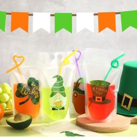 Drink Pouches With Straws St Patrick's Day Plastic Drink Pouches Bags 16 Pcs Heavy Duty Hand-Held Translucent Reclosable Ice Drink Pouches Bag For Smo