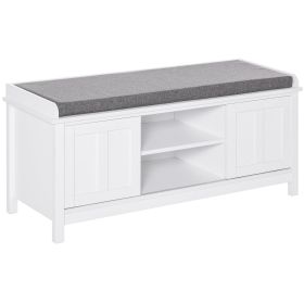 Entryway Shoe Storage Bench Ottoman Adjustable Shelf Padded Cushion Sliding Barn Door White For Hallway Living Room