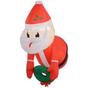 3.4' Inflatable Santa Claus Holding Wreath w/ LED Lights, Blow-Up Outdoor Hanging Display for Garden Party