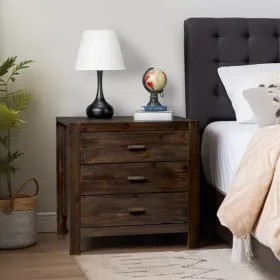 Wood Nightstand End Side Table With 3 Drawer For Living Room, Bedroom