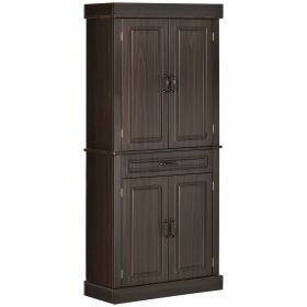 71" Freestanding Kitchen Pantry with 4 Doors and 2 Large Cabinets, Tall Storage Cabinet with Drawer, Coffee