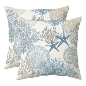 Throw Pillow Covers 18x18 Inch Summer Ocean Themed Seashell Coral Starfish Pillow Cases Set Of 2 Soft Square Cushion Covers For Home Couch Sofa Patio
