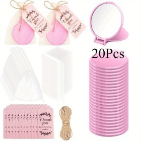 20 Portable Folding Makeup Mirrors, Ideal For Women - Compact Handheld Glass Mirror With Thank You Gift Tag, Elegant Pink Design, Battery-Free, Birthd