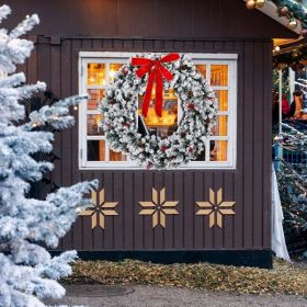 48in Pre-lit Snow Flocked Christmas Wreath, Lighted Artificial Xmas Wreath With 150 Warm White Lights And 450 PVC Tips And DIY Ornaments, For Front Do