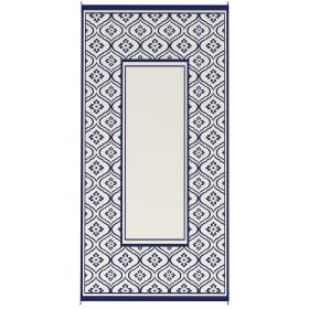 Reversible Outdoor Rug, Waterproof Plastic Straw with Carry Bag, 9' x 18', Blue & White Gourd Border