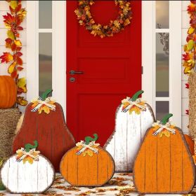 5 Large Farmhouse-Style Thanksgiving Fall Decorations, Wooden Fall Signs, Rustic Farmhouse Style, Thanksgiving Pumpkin Harvest Themed Standing Ornamen