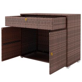 Outdoor Storage Cabinet, Waterproof PE Rattan Cabinet with Drawer for Indoor, Outdoor Swimming Pool, Mixed Brown