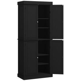 72" Kitchen Cabinet, Pantry Storage Cabinet with Doors and Shelves, Freestanding Food Pantry Cabinet, Black Wood Grain