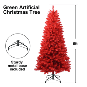 Artificial 5-foot Red Christmas Tree, 624 PVC Mixed Tips, High-Quality Hinges And Foldable Base Christmas Decoration