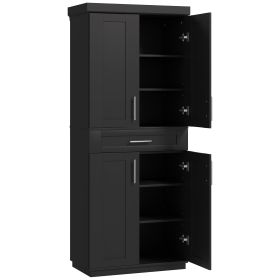 Modern Kitchen Pantry Freestanding Cabinet Cupboard with Doors and Drawer, Adjustable Shelving, Black