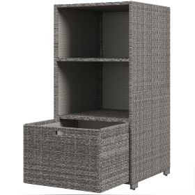 PE Rattan Pool Towel Rack with 2 Storage Shelves Basket Mixed gray