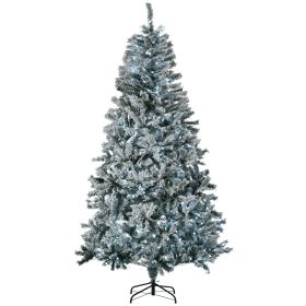 HOMCOM 7.5' Flocked Artificial Christmas Tree With Cold White LED Lights