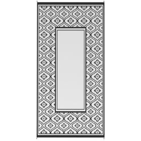 Reversible Outdoor Rug, Waterproof Plastic Straw with Carry Bag, 9' x 18', Black & White Gourd Border