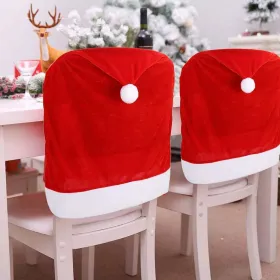 4pcs Christmas Chair Covers,Santa Hat Chair Back Cover Xmas Slipcover For Christmas Dinning Room Home Decoration Supply,Red