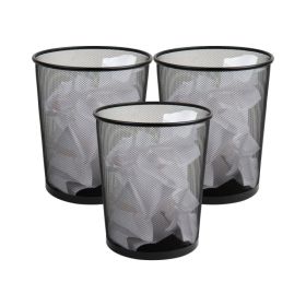 Mesh Trash Can, Set of 3, Waste Paper Basket, Metal, 11.5"L x 11.5"W x 13.75"H, Black