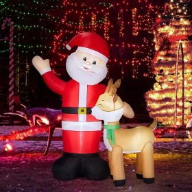 6.3FT Lighted Christmas Inflatable Decoration, Inflatable Santa And Reindeer, Funny Blow Up Yard Decorations With Built-in LED Lights For Holiday Part