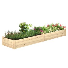 96" x 24" x 10" Wooden Raised Garden Bed with 2 Planter Box and Non-woven Fabric Liner for Backyard, Patio to Grow Vegetables, Herbs, and Flowers, Nat