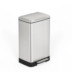 Brushed Nickel 14 Gallons Pedal Trash Can with Soft Close Lid, Removable Inner Bucket & Detachable Wheels, Odor Control Slot for Kitchen Home