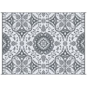 9x12 Waterproof Reversible Outdoor Rug for Camping, Backyard, Picnics, Beach, Deck Gray & White Floral