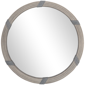 30.75" Wood Wall Mirror, Farmhouse Decorative e Round Mirror for Wall Decor in Living Room, Bedroom, Natural Wood Color
