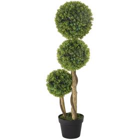35.5" Artificial Ball Boxwood Topiary Tree Fake Plant in Pot for Indoor Outdoor Living Room Decoration Light Green