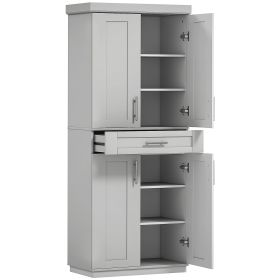 Modern Kitchen Pantry Freestanding Cabinet Cupboard with Doors and Drawer, Adjustable Shelving, Gray
