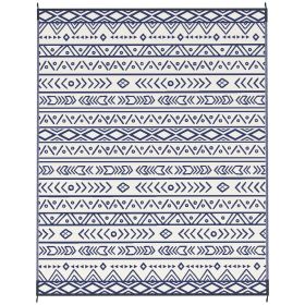Reversible Outdoor Rug, Waterproof Plastic Straw with Carry Bag, 8' x 10', Blue & White Geometric