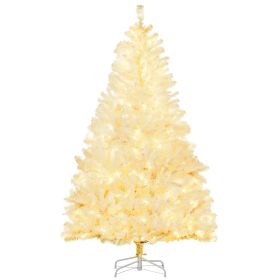 HOMCOM 6ft Tall Prelit Artificial Christmas Tree Holiday Decor With 638 Branches, 220 Warm White LED Lights, Auto Open, White