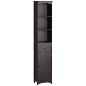 Bathroom Storage Cabinet, Free Standing Bathroom Storage Unit, Tall Linen Tower with 3-Tier Shelves and Drawer, Brown