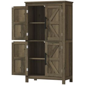 Bathroom Floor Storage Cabinet, Farmhouse Bathroom Cabinet with 4 Doors and Adjustable Shelf, Brown
