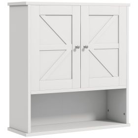 Farmhouse Bathroom Medicine Cabinet, Wall Cabinet with Barn Doors and Adjustable Shelf for Laundry Room, White