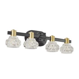 24 Vintage 4-Light Wall Sconce With Clear Crystal Shades, Black Iron Finish Vanity Light Fixture For Bathroom Or Hallway  No Bulbs