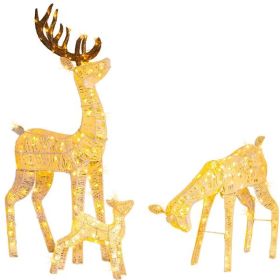 3-Piece Lighted Christmas Reindeer Family Set Outdoor Decorations, Weather Proof Deer Family Set Of 3 Christmas Ornament Home Decor Pre-lit 280 LED Wa