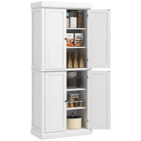72" Kitchen Cabinet, Pantry Storage Cabinet with Doors and Shelves, Freestanding Food Pantry Cabinet, White