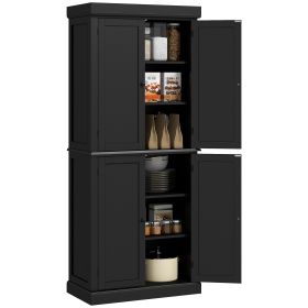 72" Kitchen Cabinet, Pantry Storage Cabinet with Doors and Shelves, Freestanding Food Pantry Cabinet, Black