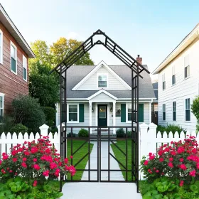 Metal Garden Arch With Gate W58.07*H97.24 Climbing Plants Support Rose Arch Outdoor Black
