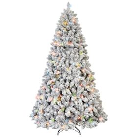 Artificial 4ft Flocked Christmas Tree With 366 PVC Branch Tips, Pine Conex21pcs, 150L Colorful Led, Memory Wire Iron Wire, Hinged Premium & Foldable B