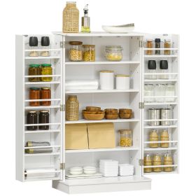 Freestanding Kitchen Pantry Cabinet, Kitchen Sideboard Cabinet with 12 Door Shelves, Double Doors, 5-tier Shelving, Paper White