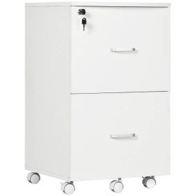 2 Drawer Mobile File Cabinet with Lock, Wood Office Filing Cabinet with Locking Wheels for Letter and A4 Size, White