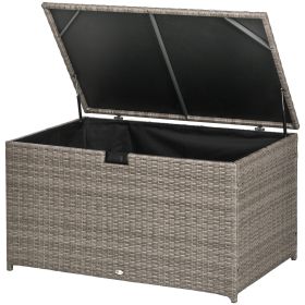 113 Gallon Outdoor Storage Box, Rattan Deck Box for Indoor, Patio Furniture Cushions, Pool Garden Tools, Gray