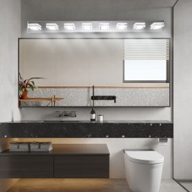 52  Modern Chrome 8-Light LED Vanity Light, Square Acrylic Lampshades Wall Mount Fixture For Bathroom, Mirror Lighting